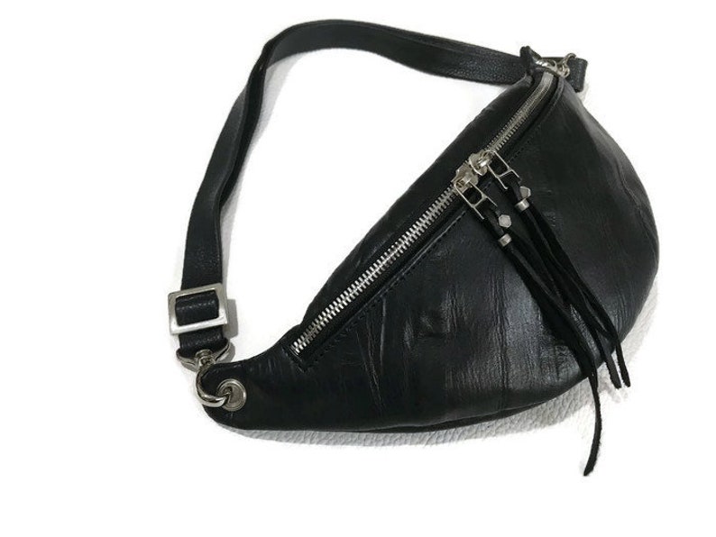 black leather bum bag womens