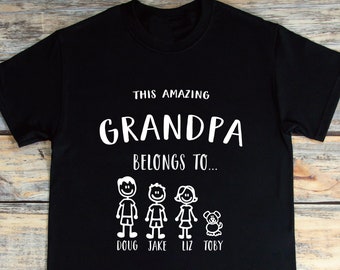Gepersonaliseerde opa shirt, deze opa behoort tot, stokfiguur familie, grappige opa geschenken, grappige opa shirt, aangepaste namen