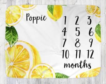 Lemon Milestone Baby Blanket  Lemon Baby Blanket - Lemon Baby Gifts - Personalized Baby Blanket - Lemon Baby Shower - Baby Blanket