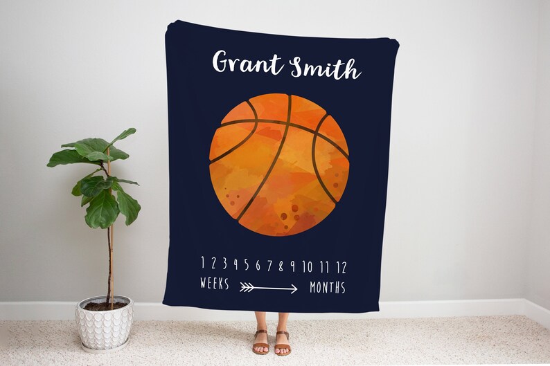 Basketball Monthly Baby Blanket Baby Milestones Months Blanket Etsy