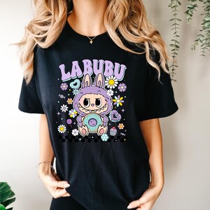Labubu Floral Donut Shirt, Pastel Cartoon Character T-Shirt, Kawaii Aesthetic Tee, Cute Labubu Graphic Sweatshirt
