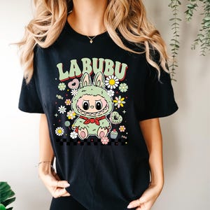 Labubu Floral Donut Shirt, Pastel Cartoon Character T-Shirt, Kawaii Aesthetic Tee, Cute Labubu Graphic Sweatshirt