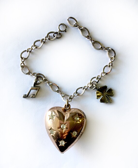 Sterling Vermeil Puffed Heart Charm Bracelet
