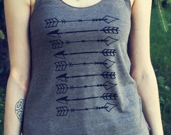 Arrow Tank Top, Zwart op De Koffie, Dames Tri-Blend Racerback Tank Top