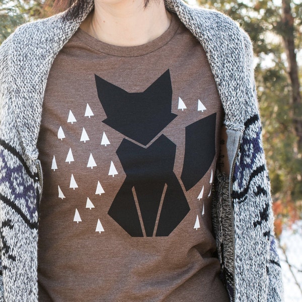 Forest Fox T-Shirt, Screen Printed, Women's Heather Brown