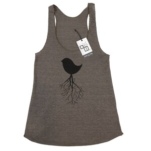 Women's Bird Tree Branches, Screen Printed, Women's Tri-Blend Racerback Tank Top, Coffee image 3