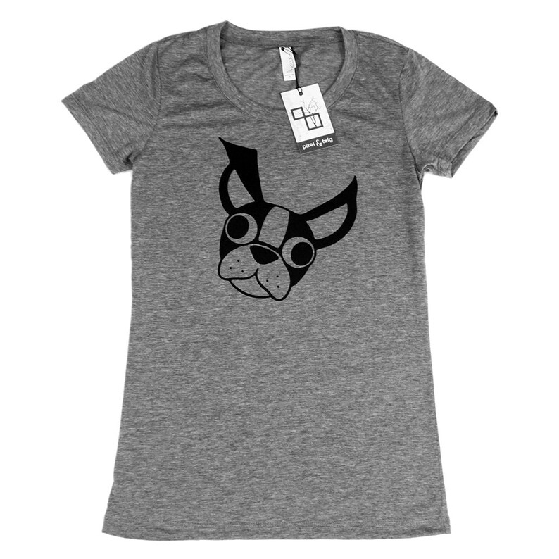 Boston Terrier Head Tilt Screen Printed Grey Women's Etsy