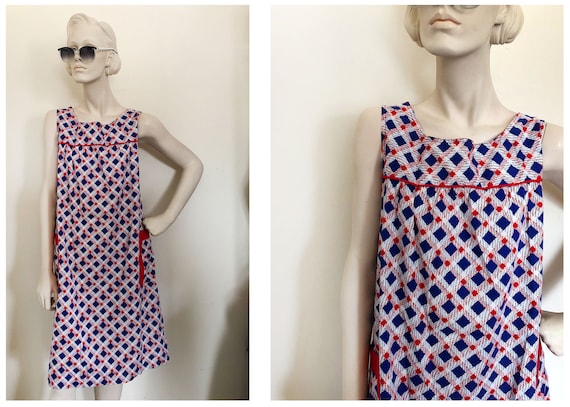 50s house dress // 40s 50s patriotic day dress //