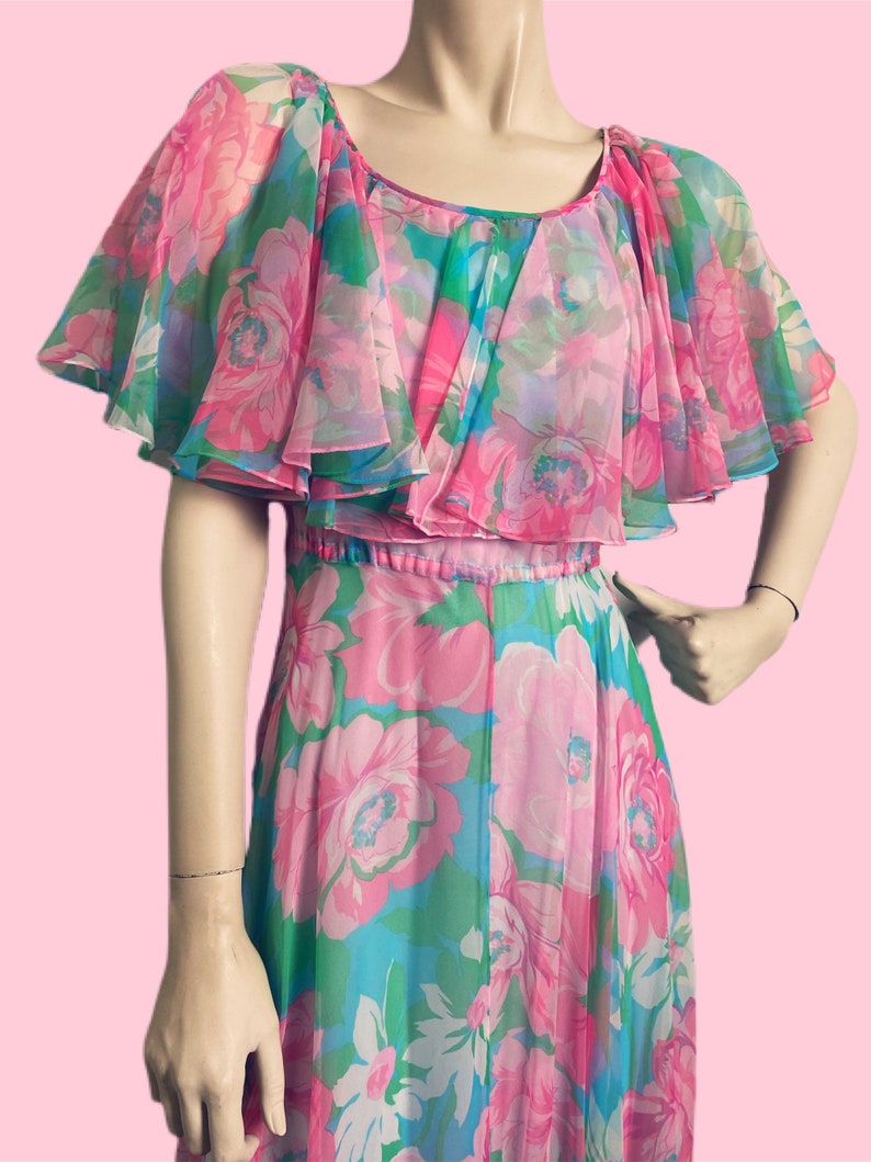 Vintage 1970s romantic floral maxi dress etherial bohemian 70s vintage bridal shower dress
