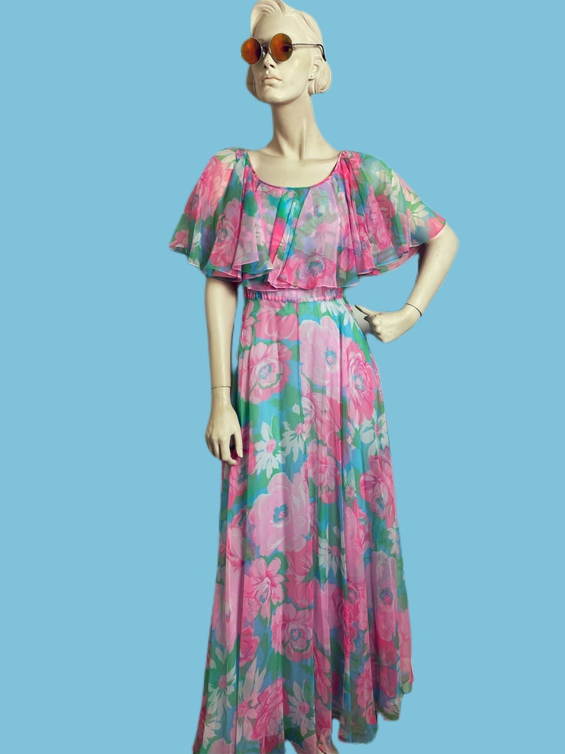 Vintage 1970s romantic floral maxi dress etherial bohemian 70s vintage bridal shower dress
