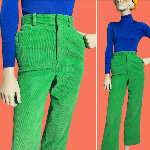 1970s Lime Green Corduroy Pants// straight cut 70s
