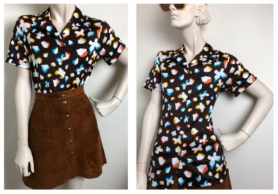 1970s abstract Flower Power disco shirt// Vintage… - image 1