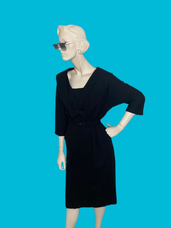 1950s little back dress// shawl collar midi dress… - image 3