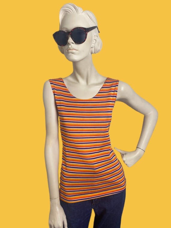 Mod 70s rainbow striped tank // 1970s shell top//… - image 2