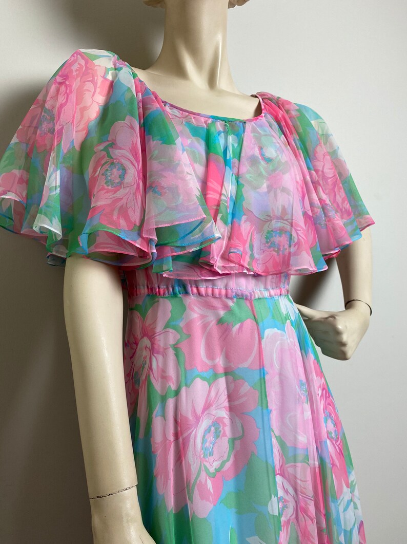 Vintage 1970s romantic floral maxi dress etherial bohemian 70s vintage bridal shower dress