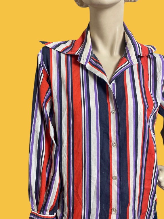 Vintage 1970s Candy striped button up// MOD butte… - image 6