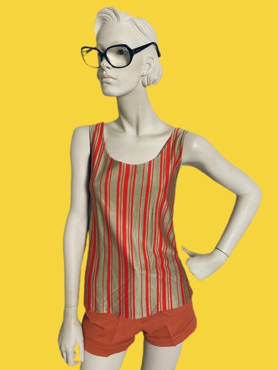 Vintage 60s groovy striped tank top// day-glow ta… - image 4