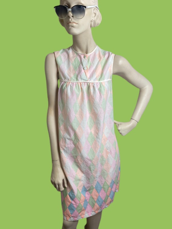 Vintage 50s 60s Harlequin pastel night gown slip/… - image 2