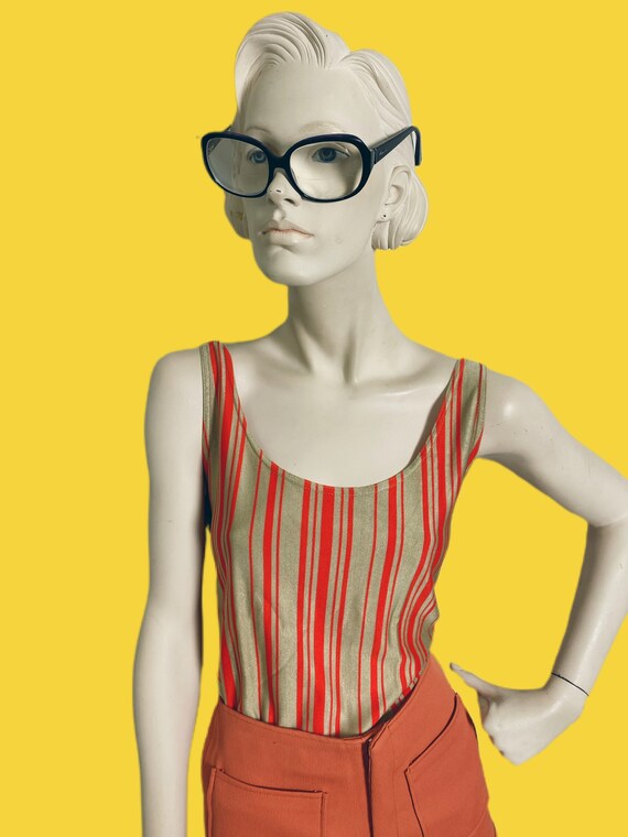 Vintage 60s groovy striped tank top// day-glow ta… - image 3