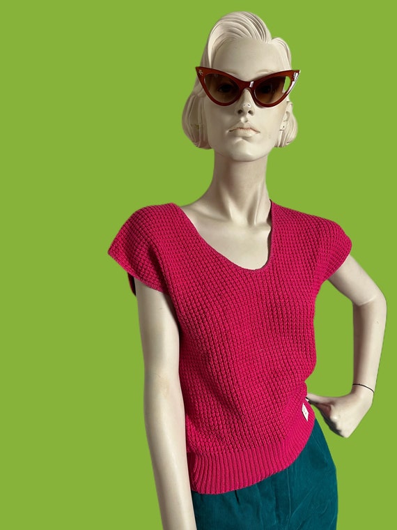 NOS pink knit sweater vest// Magenta pink knit De… - image 3