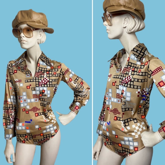 1970s Mod geometric body suit// 1970s disco babe b
