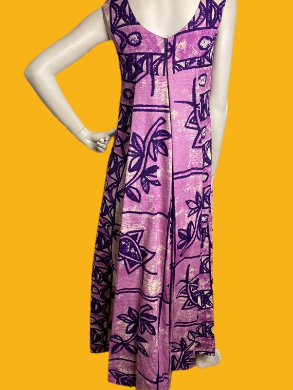 1970s Barkcloth Hawaiian Maxi dress// abstract ti… - image 8