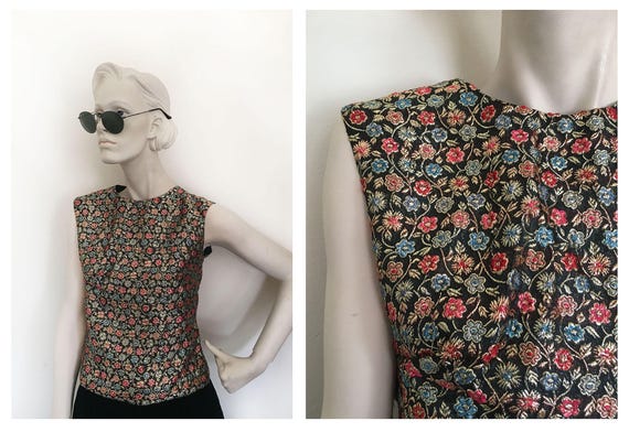 1960s brocade floral boxy top// shiny brocade flor