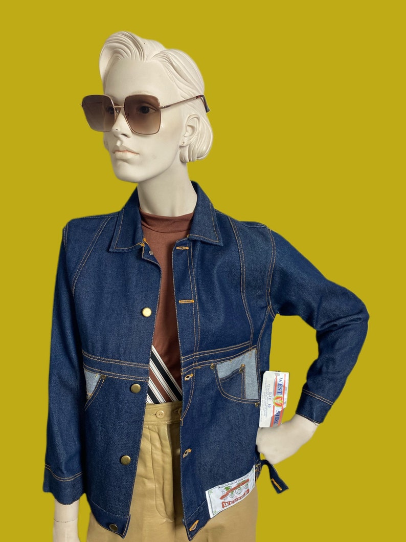Vintage 1960s two toned denim jacket dead-stock western mod denim jacket patched denim 60s jacket size Small