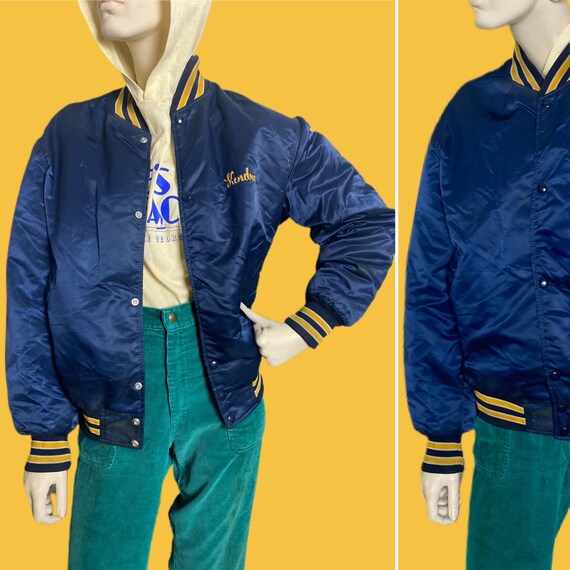 Vintage 60s 70s satin basketball Bomber jacket Vintage varsity jacket blue and gold college sports bomber 60s Archie jacket