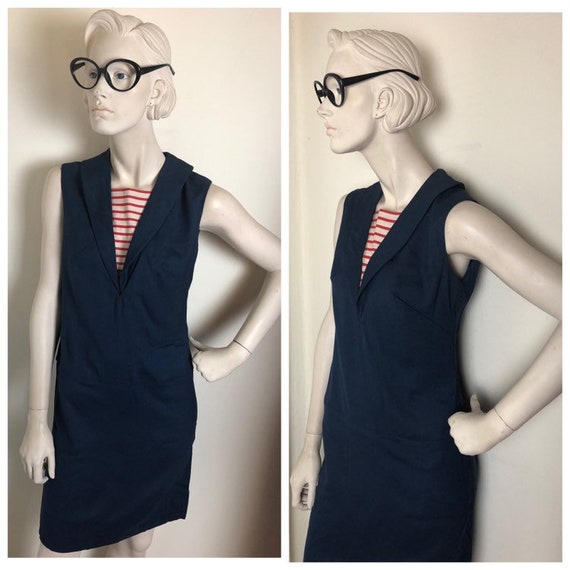 60s Mod sailor shift dress// Nautical sailor shea… - image 1