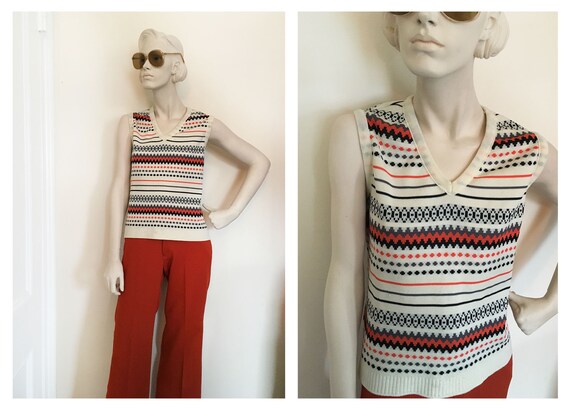 1970s knit sweater vest // 1970s golfer chic orang