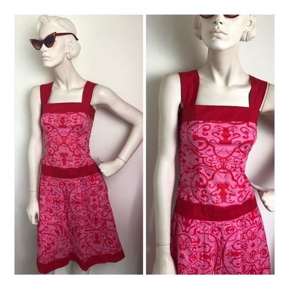 1960s Hot pink drop waist mini dress // red and pi