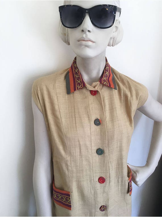 Sand-N-Sun sleeveless tiki dress. Mid century Cal… - image 3