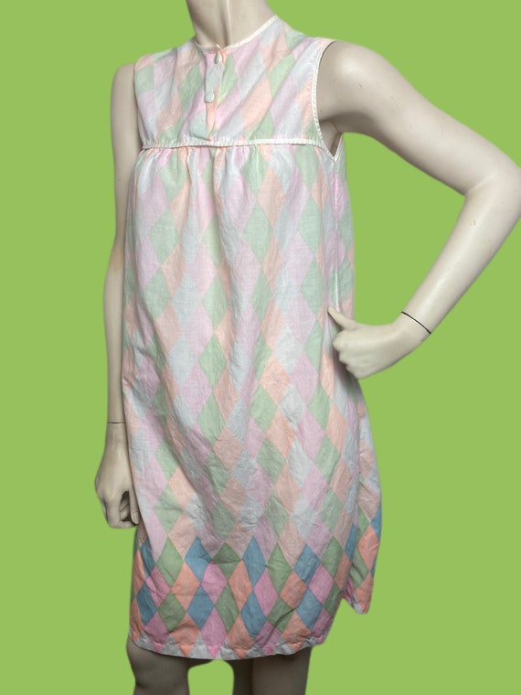 Vintage 50s 60s Harlequin pastel night gown slip/… - image 4