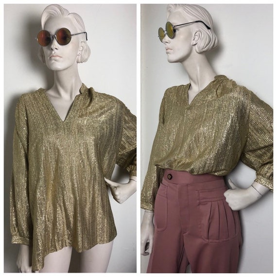 Shimmery glam 70s disco blouse// glam rock balloon