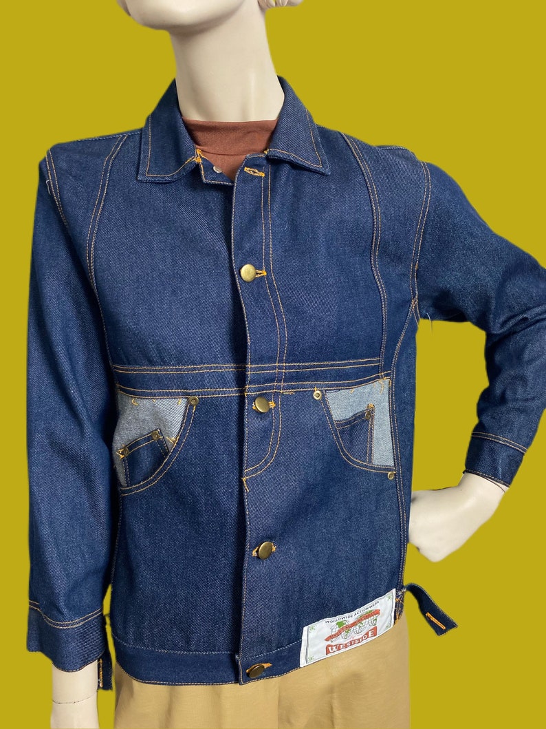Vintage 1960s two toned denim jacket dead-stock western mod denim jacket patched denim 60s jacket size Small