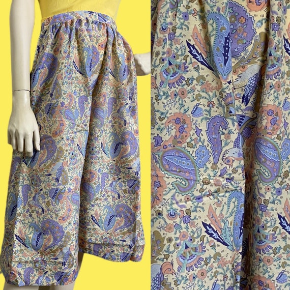 Vintage 60s Periwinkle paisley slip skirt. Bird p… - image 1