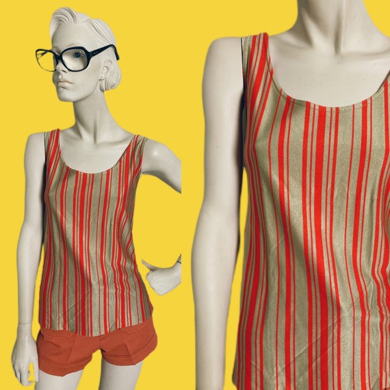 Vintage 60s groovy striped tank top// day-glow ta… - image 1