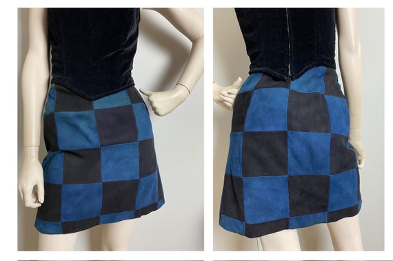 VtG suede patch work mini skirt //1970s go go danc