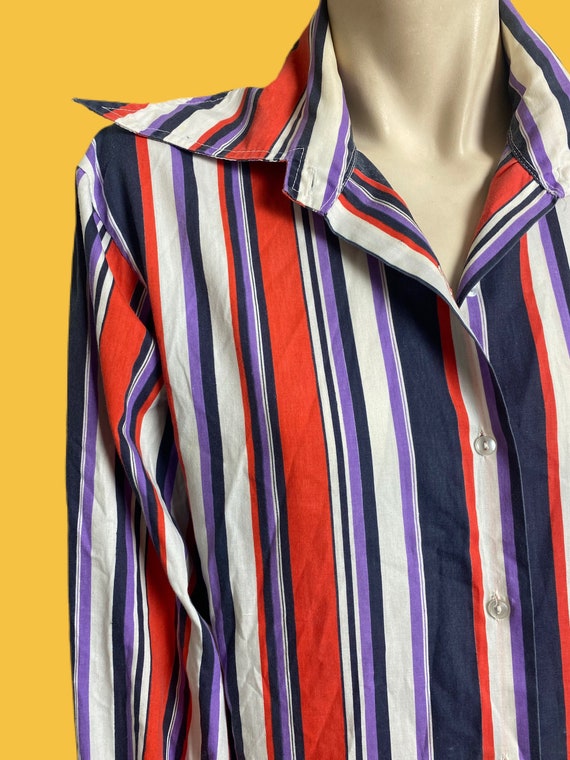 Vintage 1970s Candy striped button up// MOD butte… - image 7