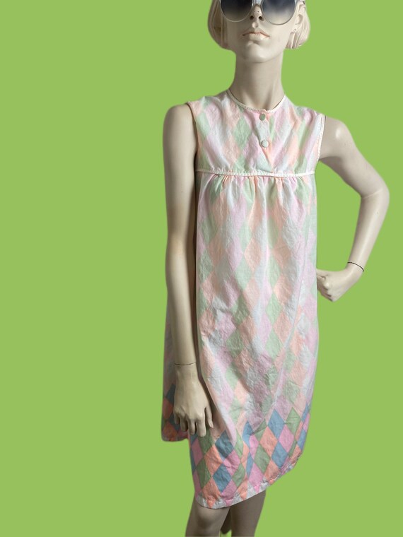 Vintage 50s 60s Harlequin pastel night gown slip/… - image 3