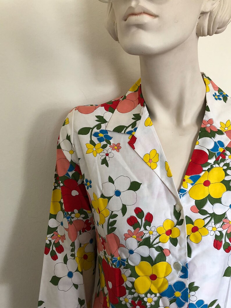 1960s Flower Power blouse swinging 60s cotton blouse // Bold | Etsy