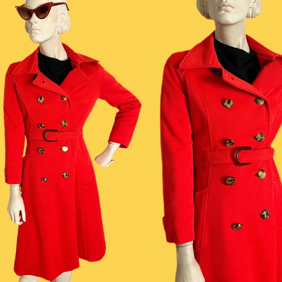 Vintage 1970s Red Trench Coat// Mod Double breast… - image 1