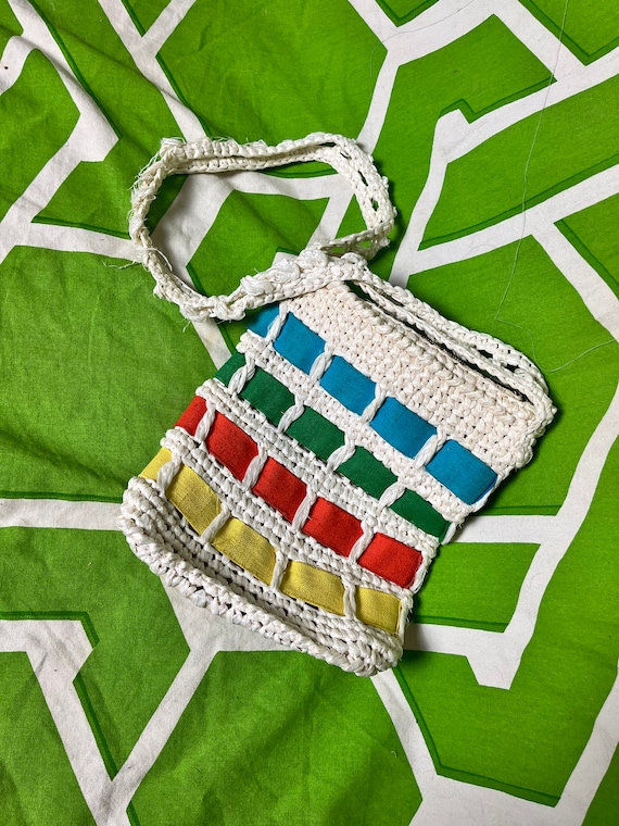 Vintage 1960s rainbow sling bag// shoulder strap r