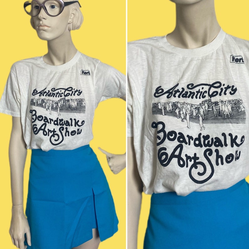Vintage 80s Atlantic City T-Shirt Paper thin 1980s Atlantic City boardwalk Art-Show Shirt 80s AC illustration tee size M