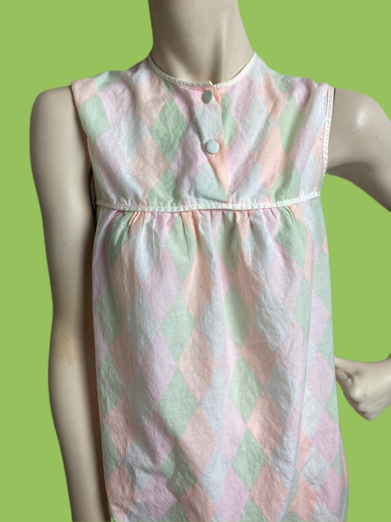 Vintage 50s 60s Harlequin pastel night gown slip/… - image 5