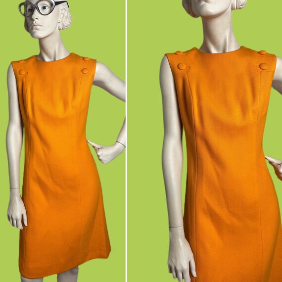 1960s tangerine Mod Shift Dress // Designer mod fashi… Gem