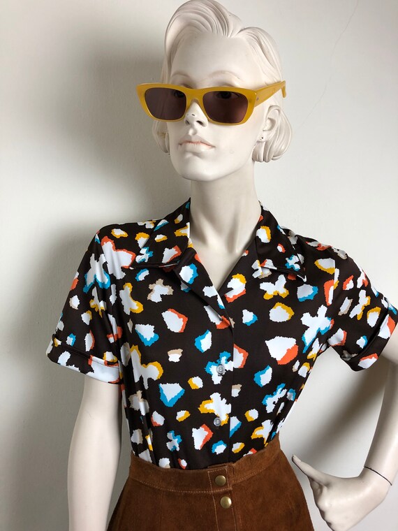 1970s abstract Flower Power disco shirt// Vintage… - image 4