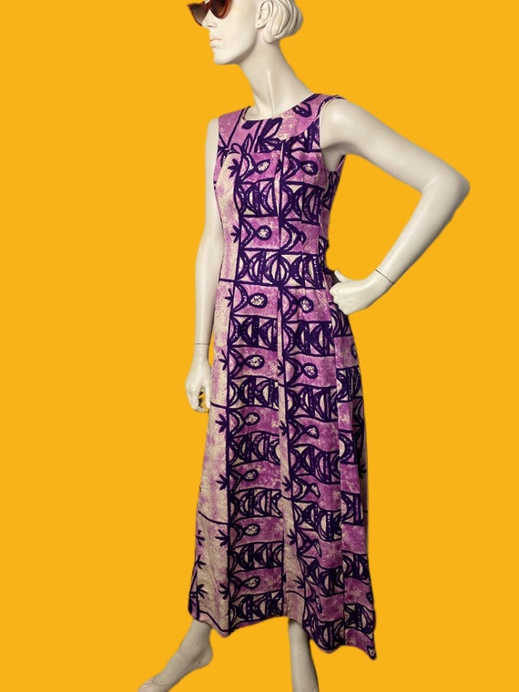 1970s Barkcloth Hawaiian Maxi dress// abstract ti… - image 7