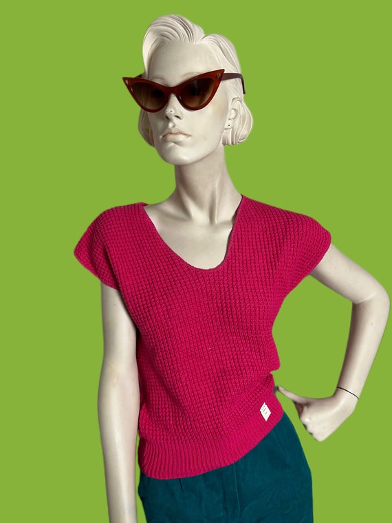 NOS pink knit sweater vest// Magenta pink knit De… - image 2